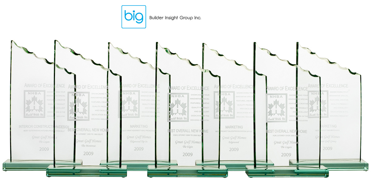 Glass Awards are lined up on a Table Top Photo Shoot by Product Photographer Brian Yungblut at his Niagara Studio