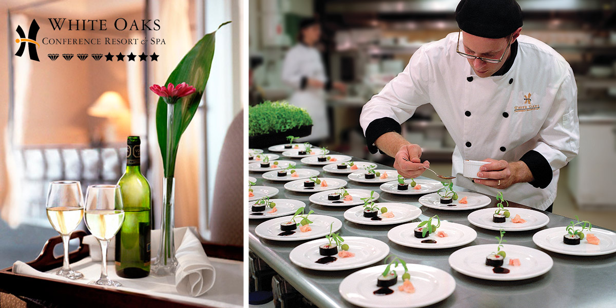 Niagara Food Photographer Brian Yungblut shoots a Chef spooning sauce over a lineup of dinner plates for Hotel Restaurants Social Media Ad