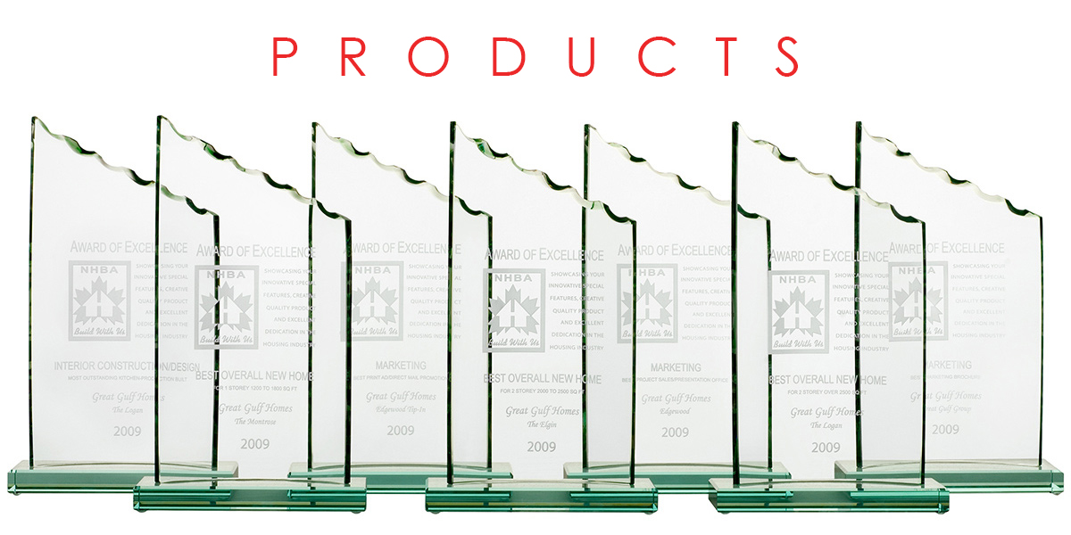 Glass Awards are lined up at Yungblut Photography studio for Commercial Photoshoot, he solves difficult lighting situations for shiny products