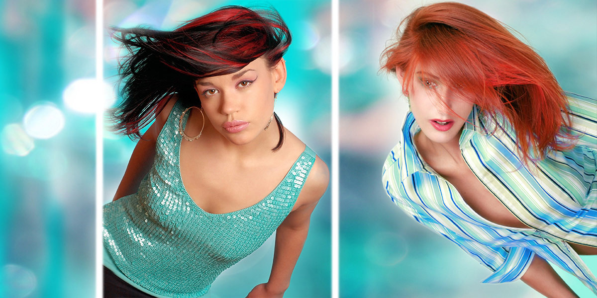 Hair Salon Image of 2 Coiffed Hair Models posing at Yungblut Photography for an Advertising Billboard in St Catharines